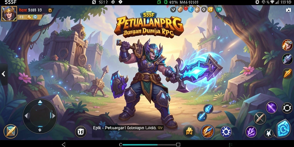 Tampilan gameplay 555F yang dramatis dan memukau dalam pertempuran RPG.