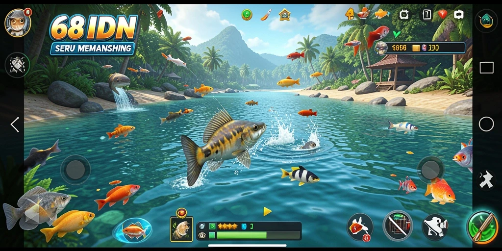 Screenshot gameplay 68IDN menampilkan momen menangkap ikan yang mendebarkan.