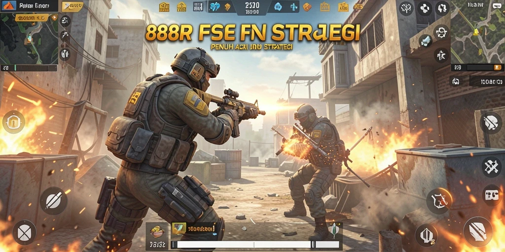 Tangkapan layar utama 888R menampilkan pertempuran FPS yang mendebarkan.