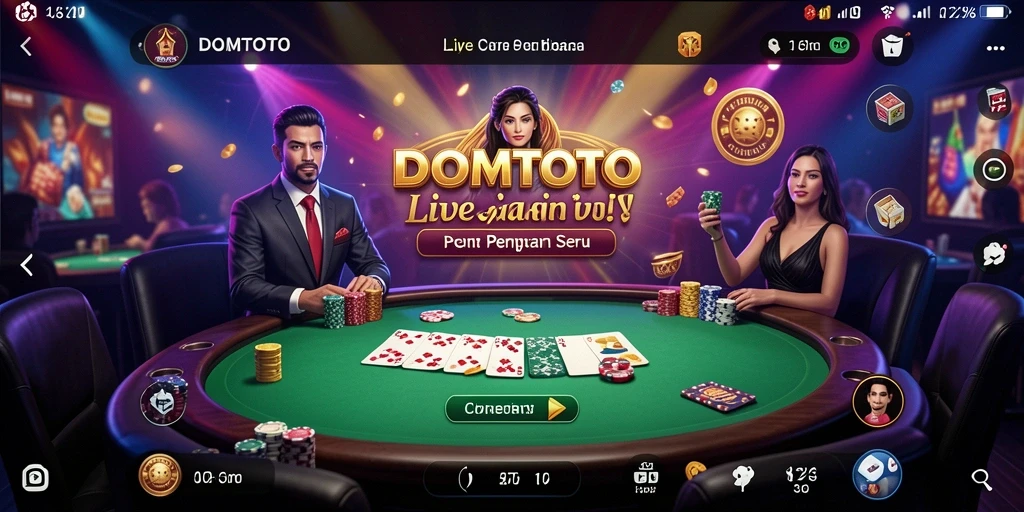 Tampilan gameplay seru yang menampilkan dealer langsung di DOMTOTO.