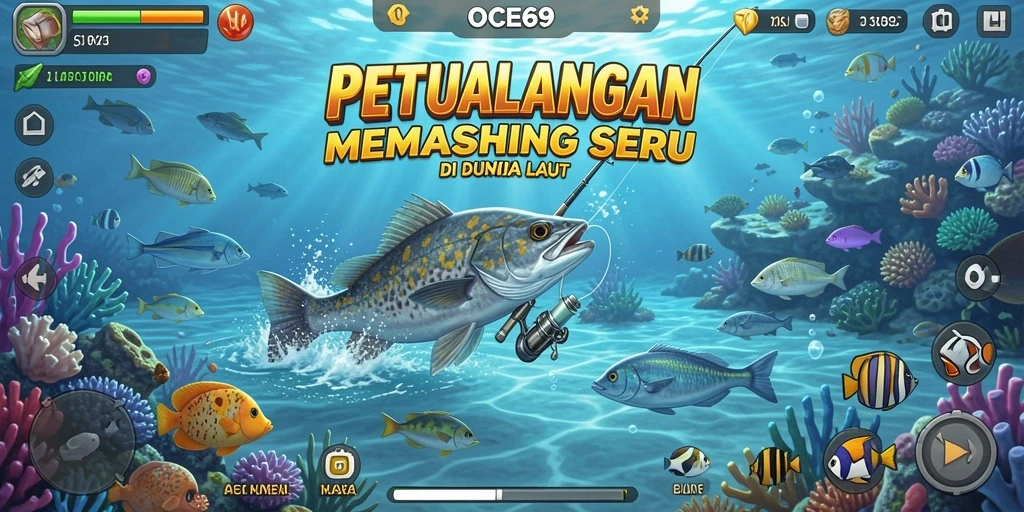 Screenshot gameplay OCE69 menampilkan aksi memancing yang mendebarkan.