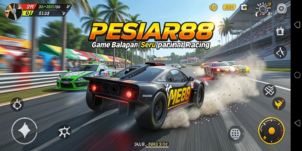 Tampilan gameplay PESIAR88 yang penuh aksi balapan yang seru.